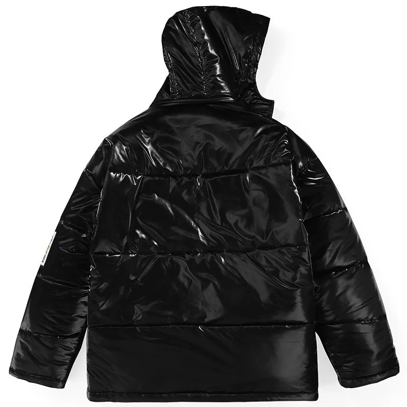 Glossy Graphic Patchwork Down Jacket