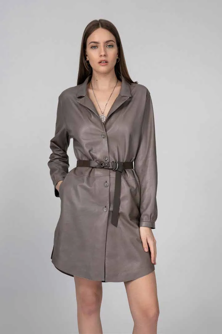 Grey Leather Coat