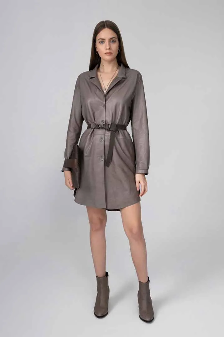 Grey Leather Coat