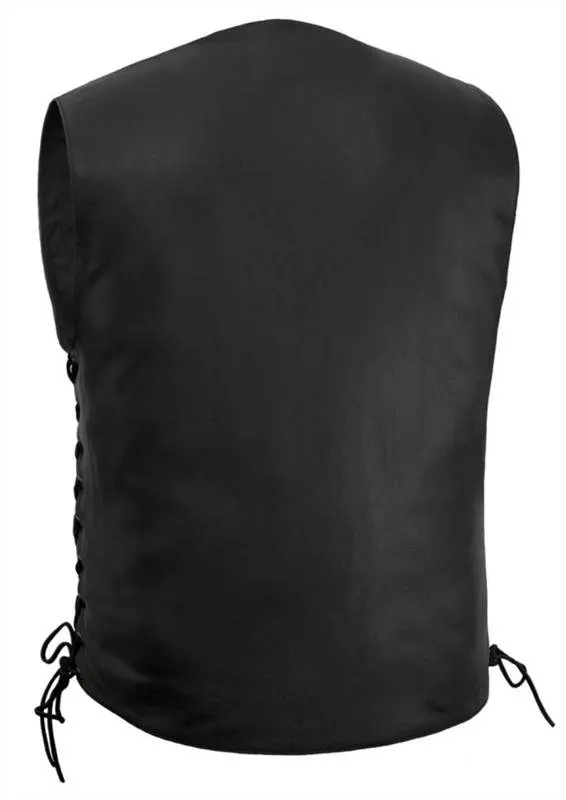 Gun pocket string side traditional leather vest