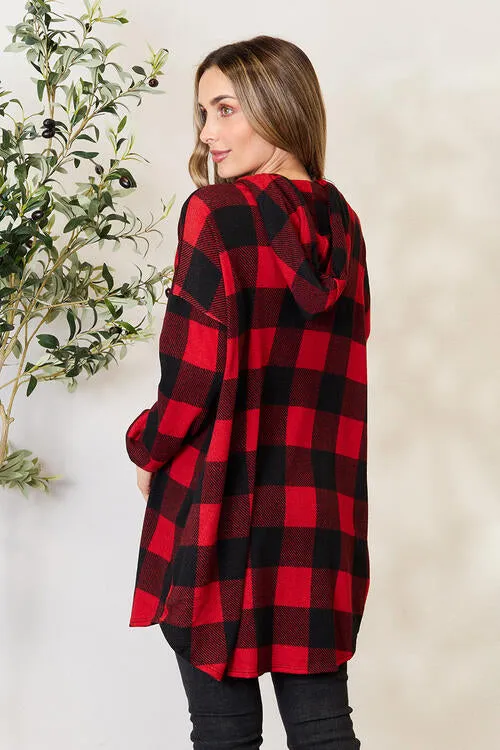 Heimish Full Size Plaid Button Front Hooded Shrit