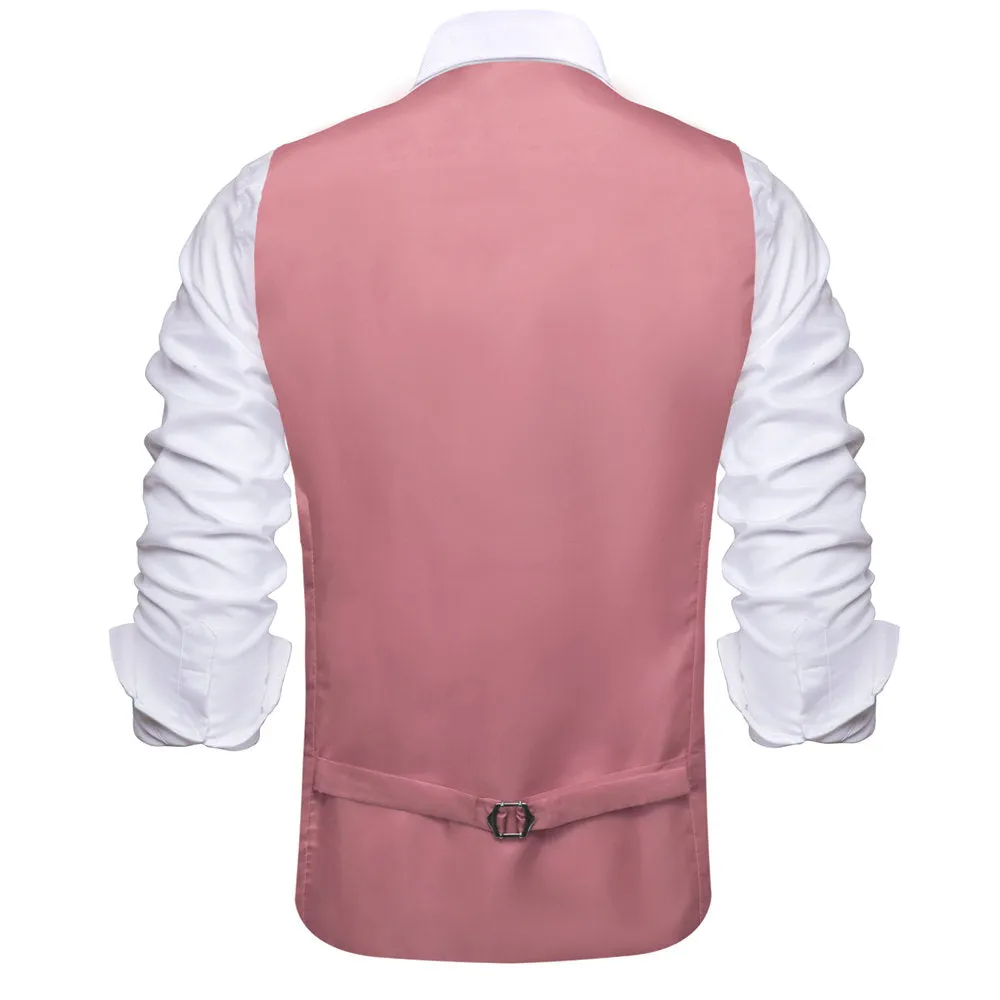 Hi-Tie Rubby Pink Solid U-Neck Double-Breasted Vest Set