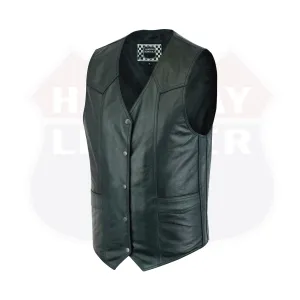 HL11600NKD Men's Motorcycle Leather Vest - The Classic Plain Biker Vest