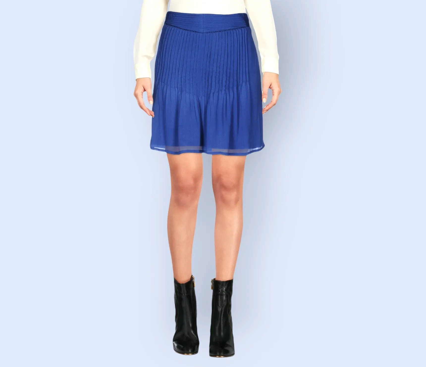 Hoss Intropia Blue Pleated Crepe Mini Skirt UK 10 US 6 EU 38