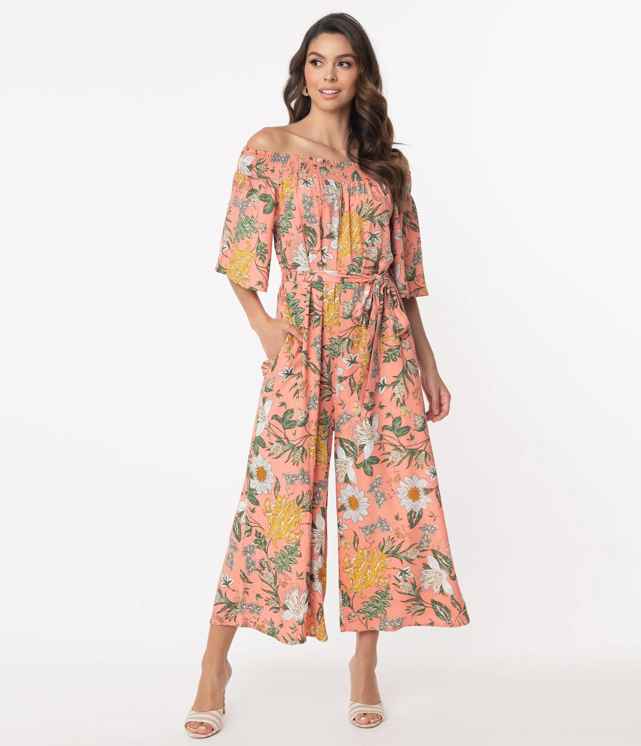 Hot Coral & Multi Floral Jumpsuit