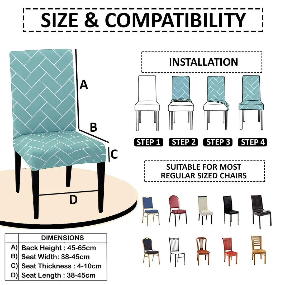 HOTKEI Pack of 4 Pastal Green Brick Printed Elastic Stretchable Dining Table Chair Seat Cover Protector Slipcover for Dining Table Chair Cover Set of 4 Seater, Polyester Blend