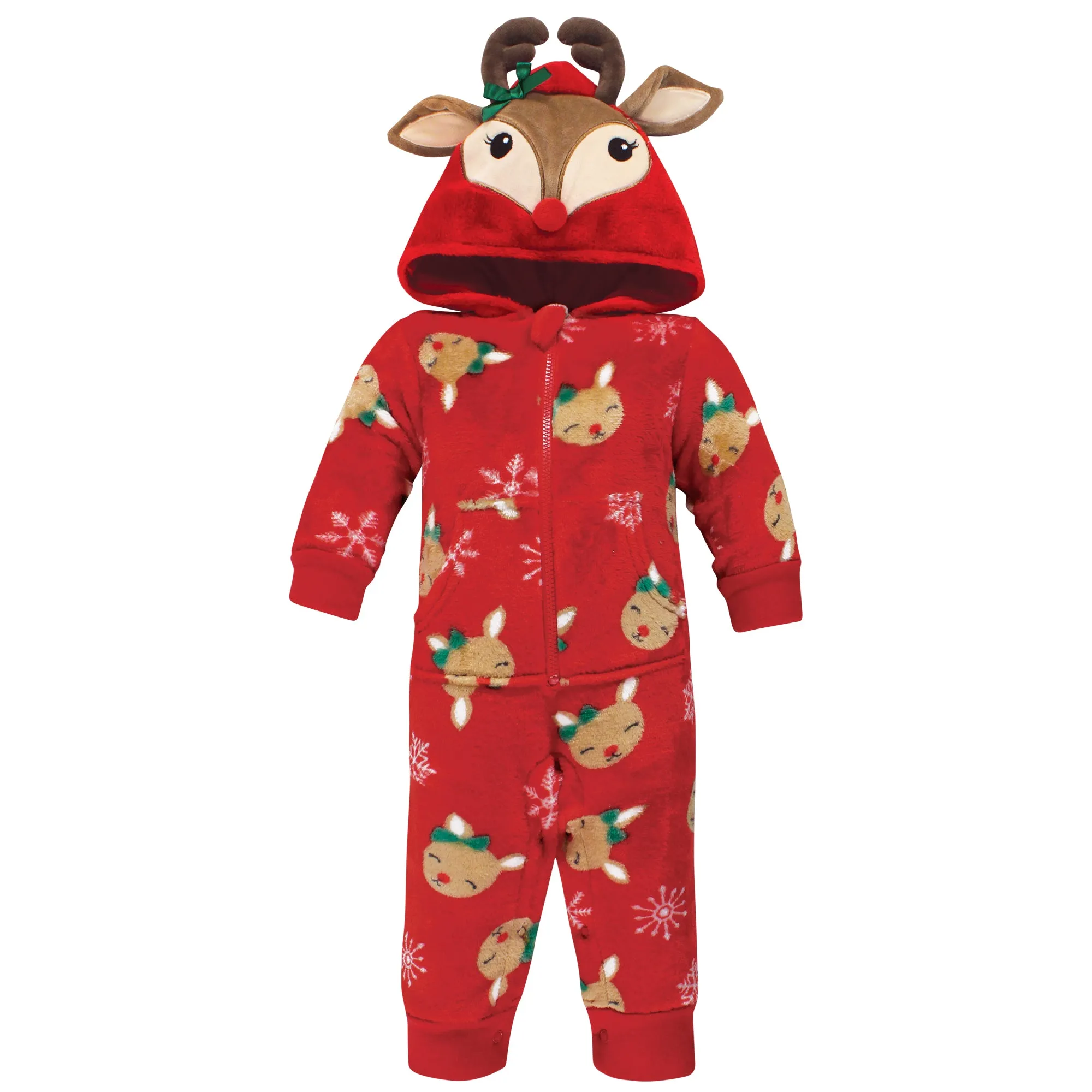 Hudson Baby Plush Jumpsuits, Girl Holiday Reindeer