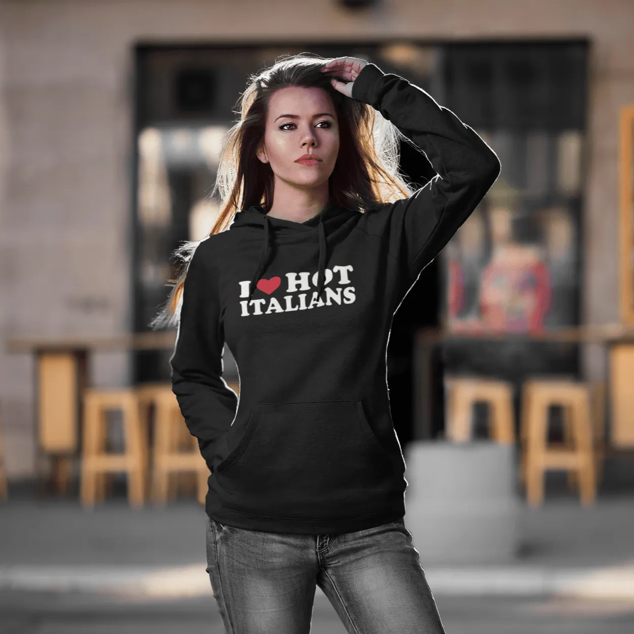 I Love Hot Italians Hoodie Midweight Utra Soft Blended Cotton Pullover