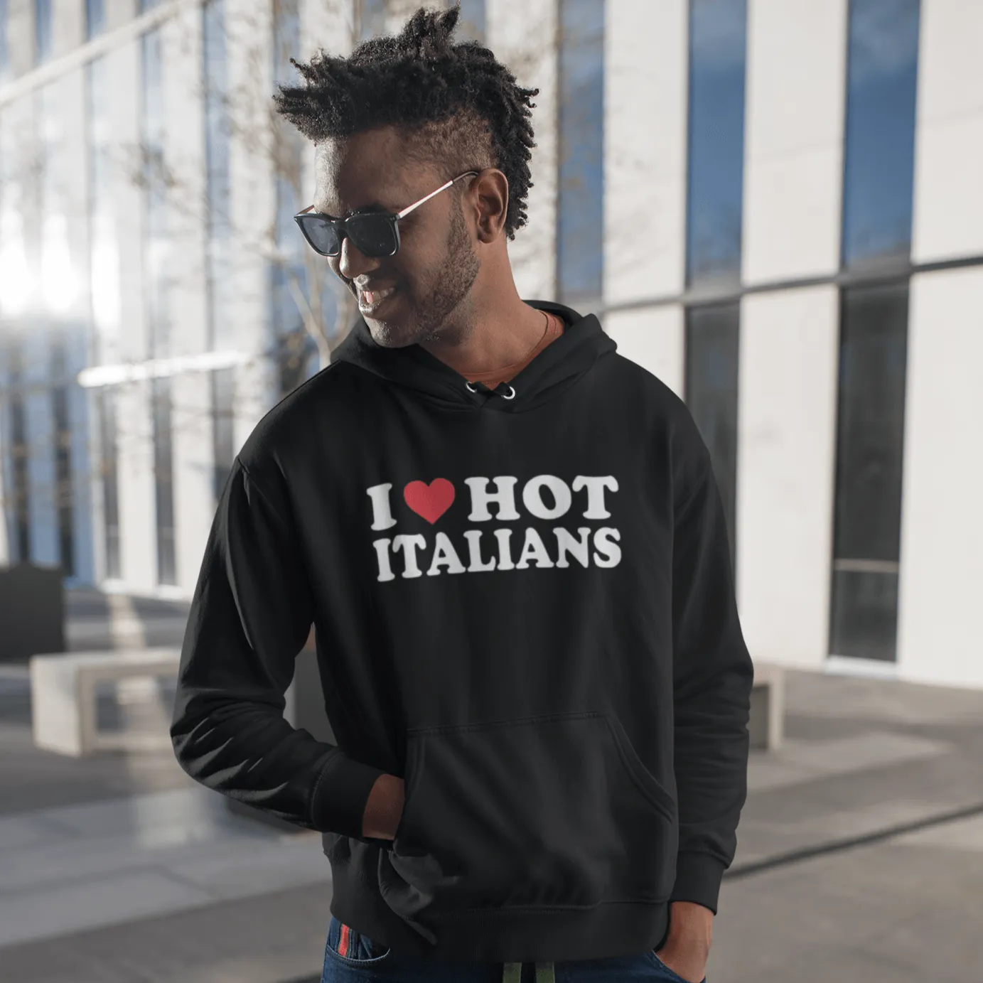 I Love Hot Italians Hoodie Midweight Utra Soft Blended Cotton Pullover