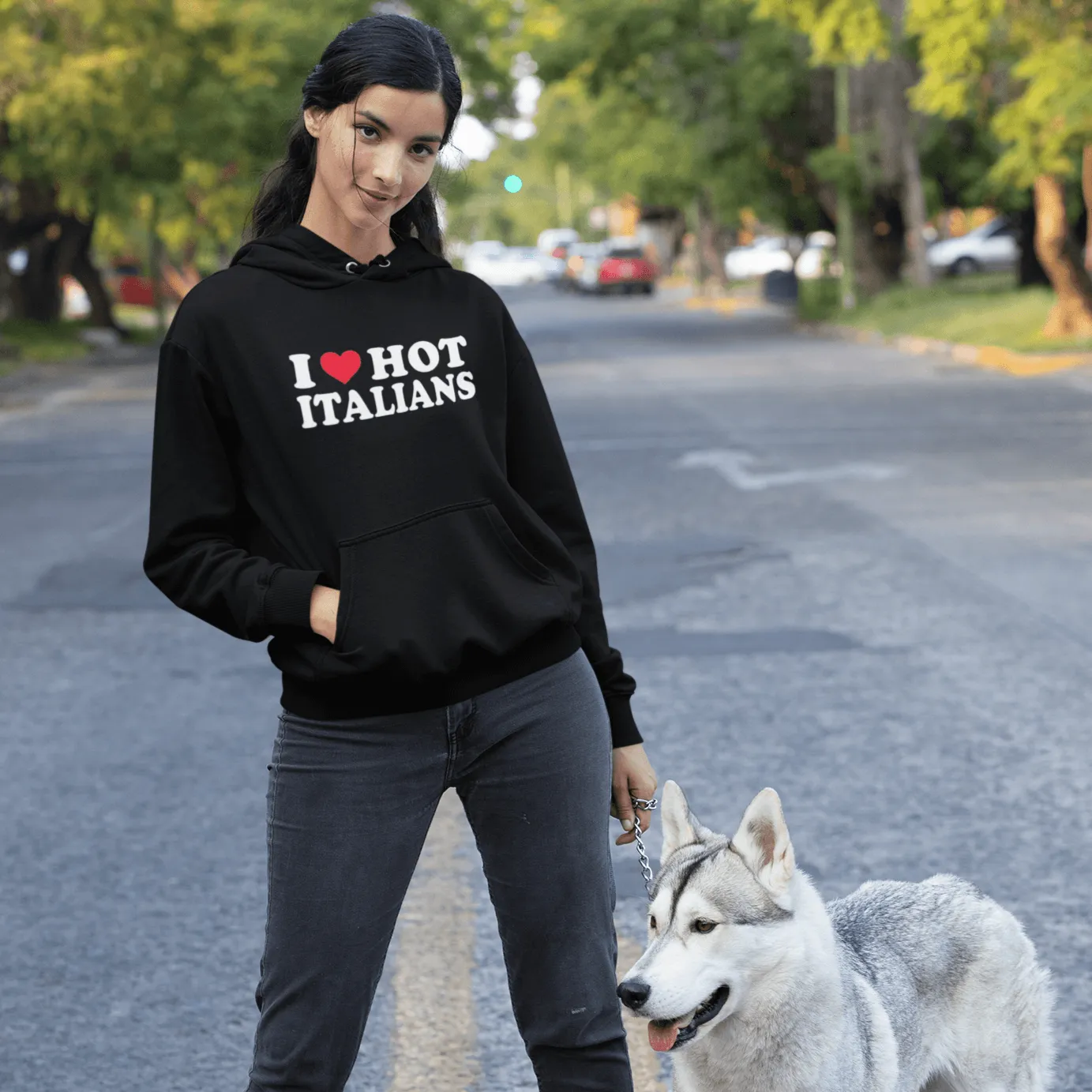 I Love Hot Italians Hoodie Midweight Utra Soft Blended Cotton Pullover