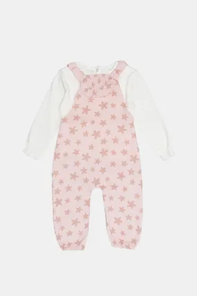 Infant Girls Pink Corduroy Bodysuit And Dungaree Set(2 Piece)