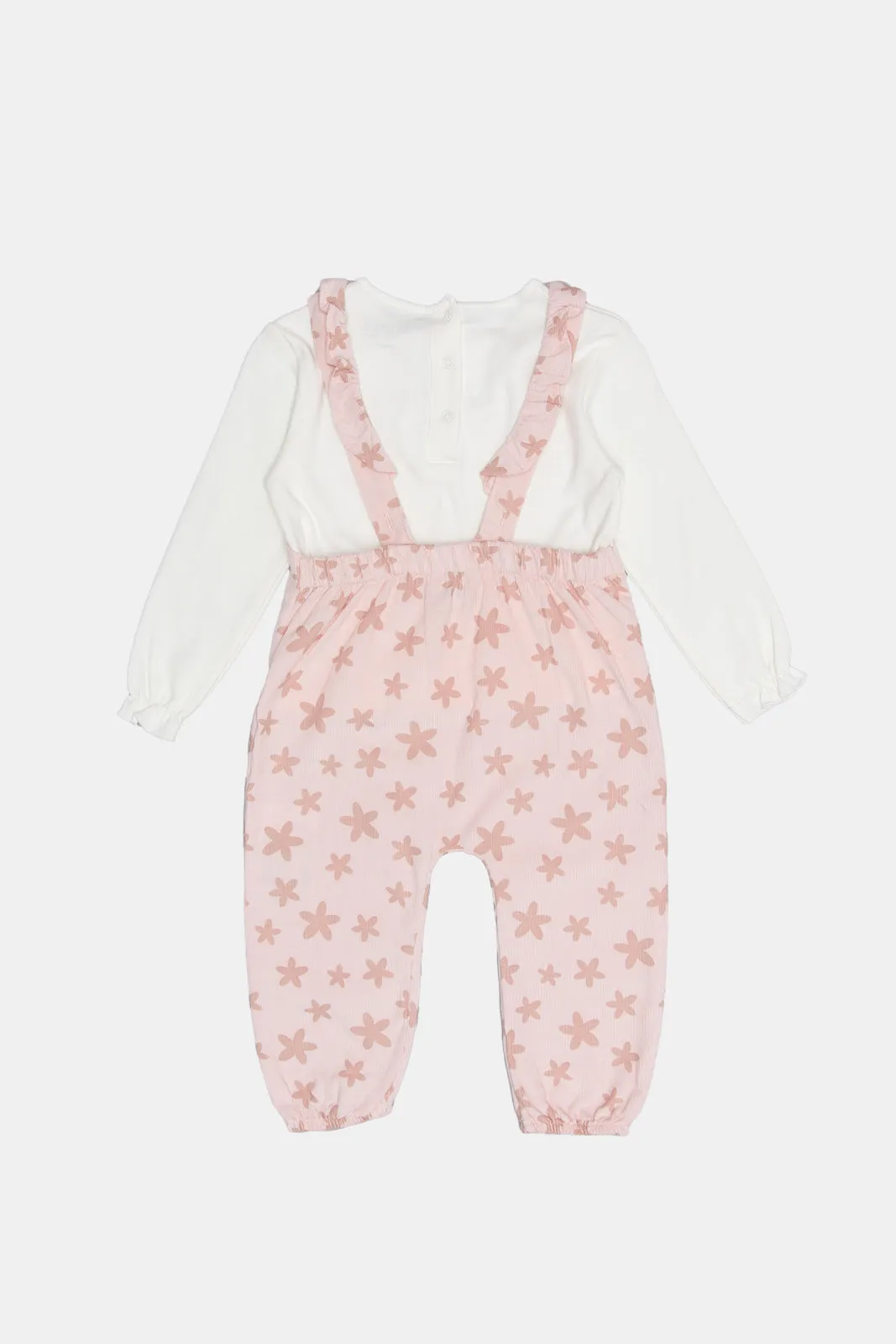 Infant Girls Pink Corduroy Bodysuit And Dungaree Set(2 Piece)