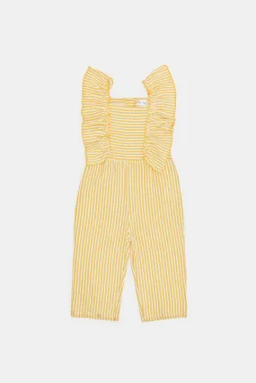 Infant Girls Yellow Striped Frills Jumpsuit