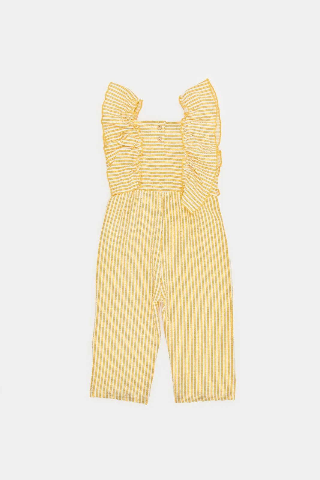 Infant Girls Yellow Striped Frills Jumpsuit