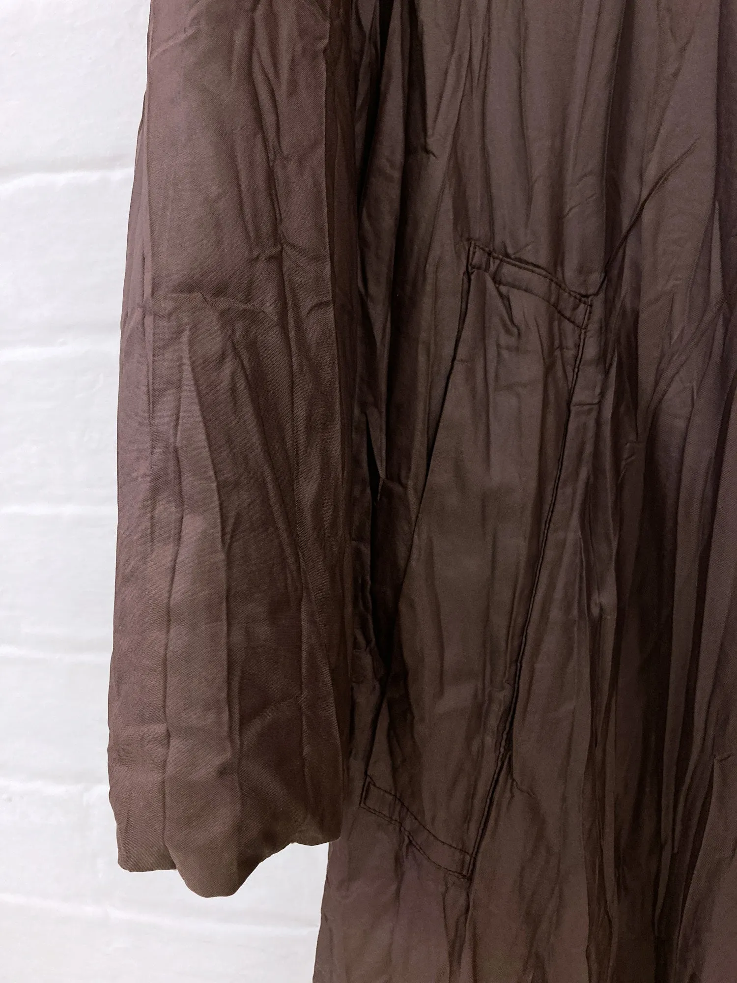 Issey Miyake Windcoat padded brown beige wrinkled nylon-poly hooded coat