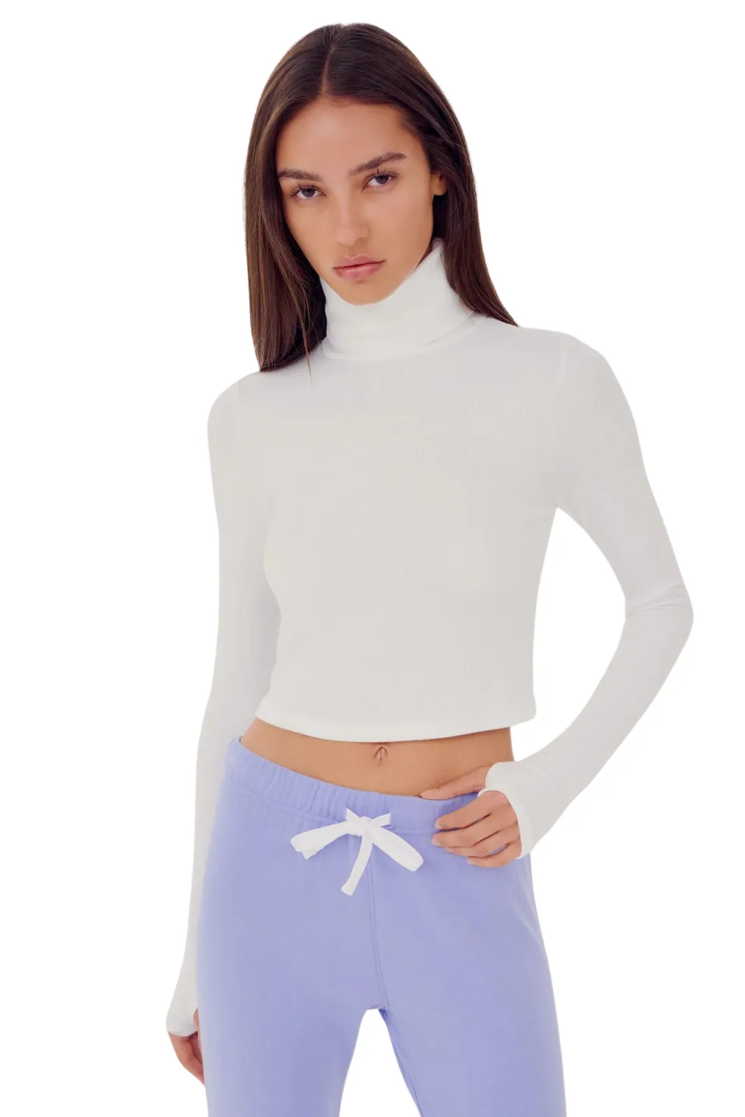 Jackson Rib Cropped Turtleneck, White