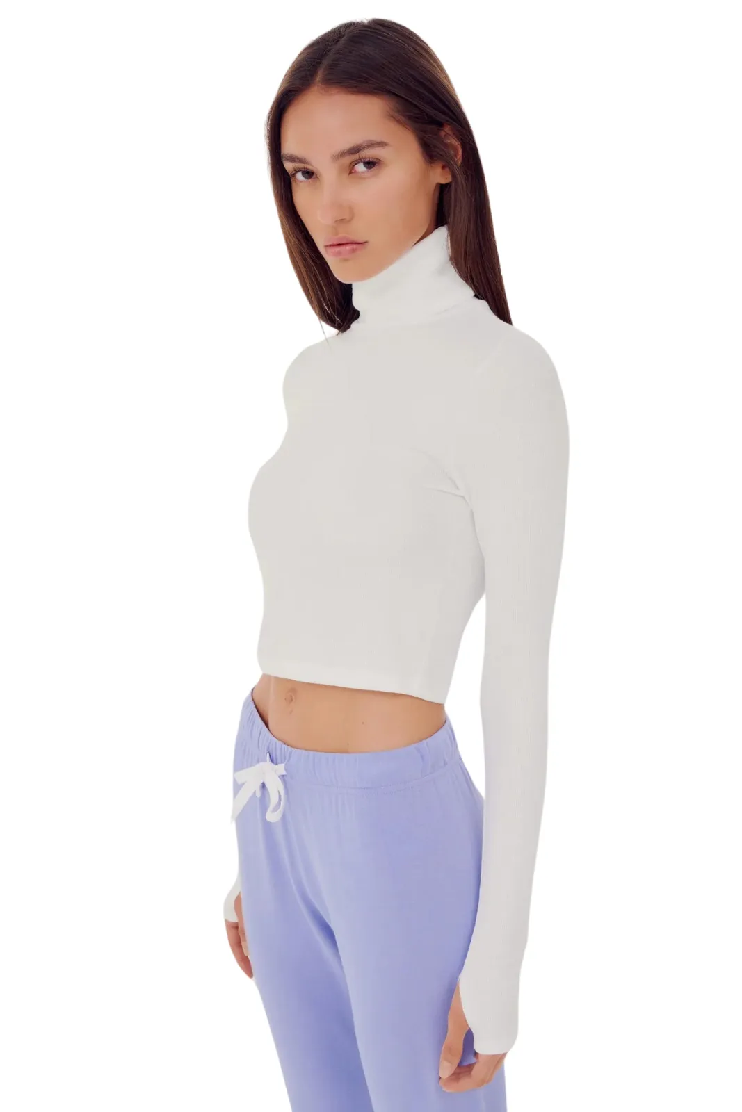 Jackson Rib Cropped Turtleneck, White