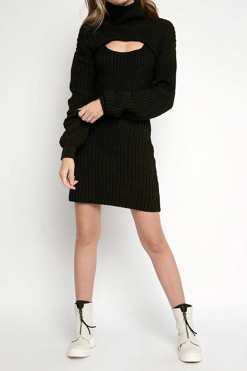 Jady Cropped Sweater with Dress in Black