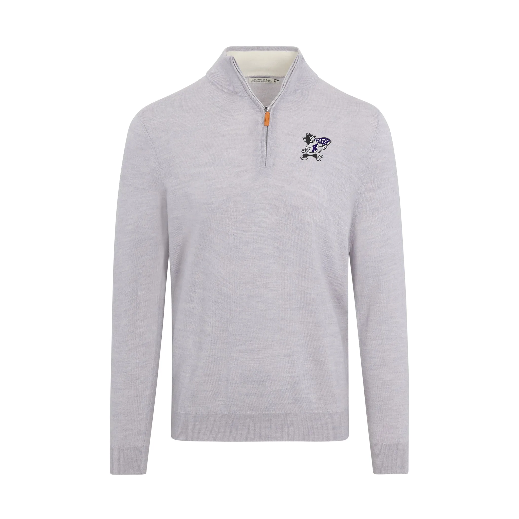 K-State Light Grey Melange Cashmere Touch Australian Merino Quarter Zip Sweater