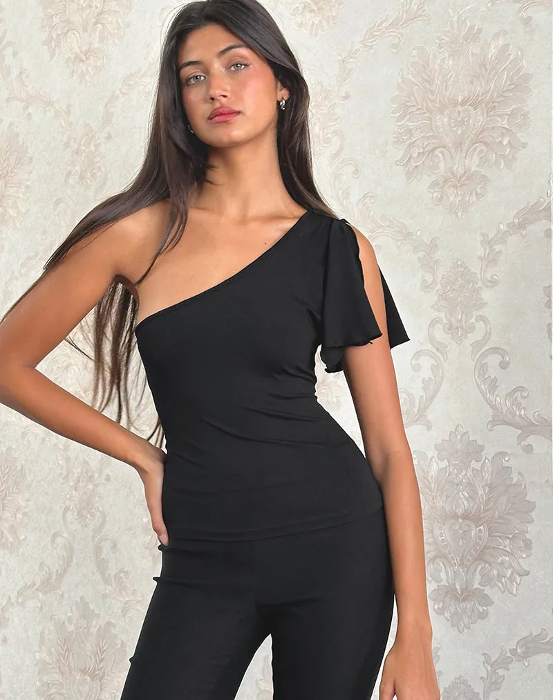 Kaffa One Shoulder Top in Jersey Black