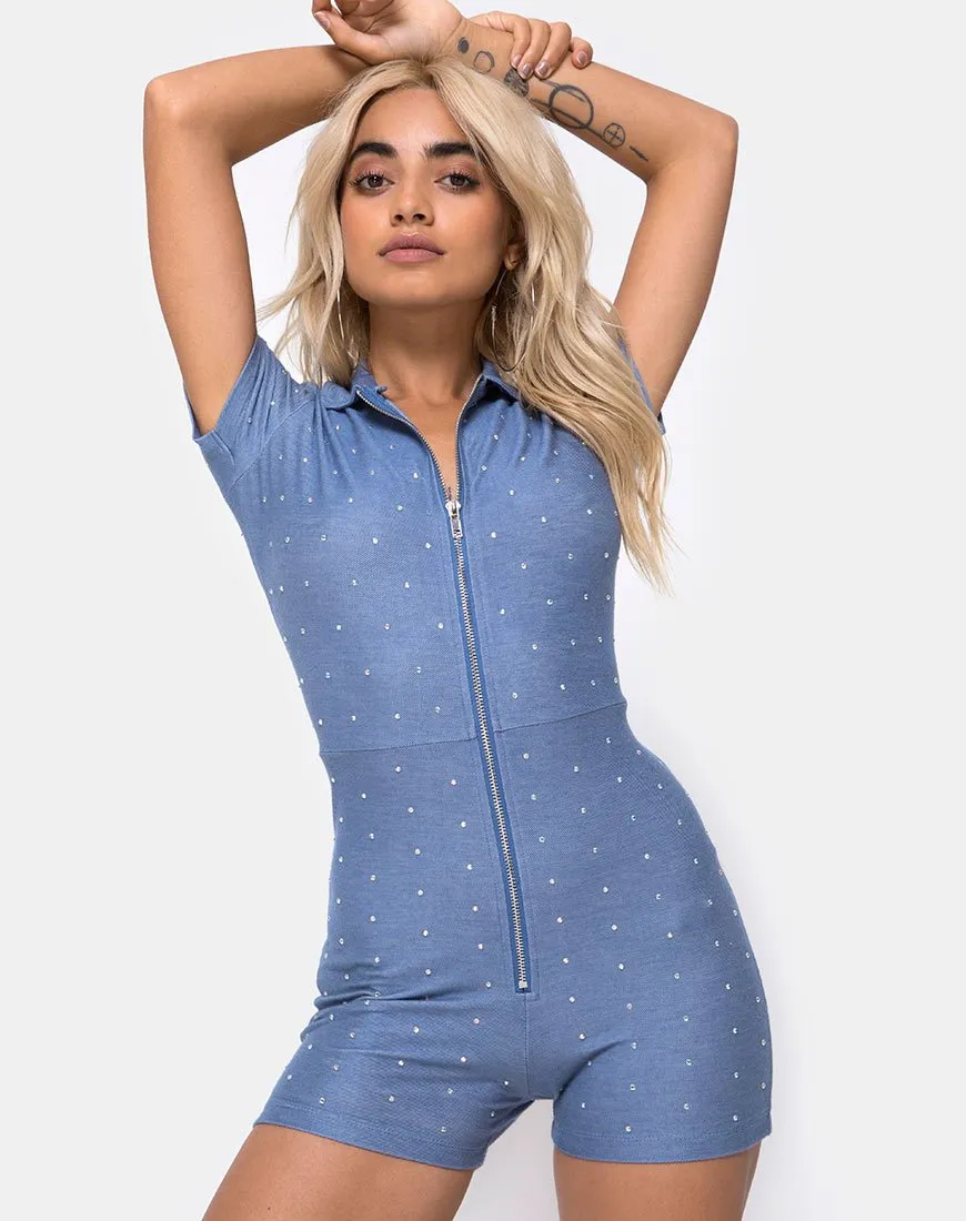 Kajoon Playsuit in Blue Denim Hot Fix