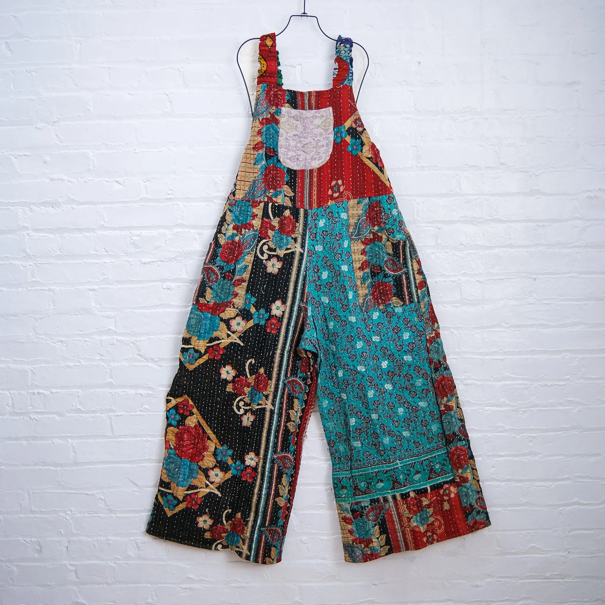 Kantha Wide Leg Palazzo Jumpsuit with Pockets