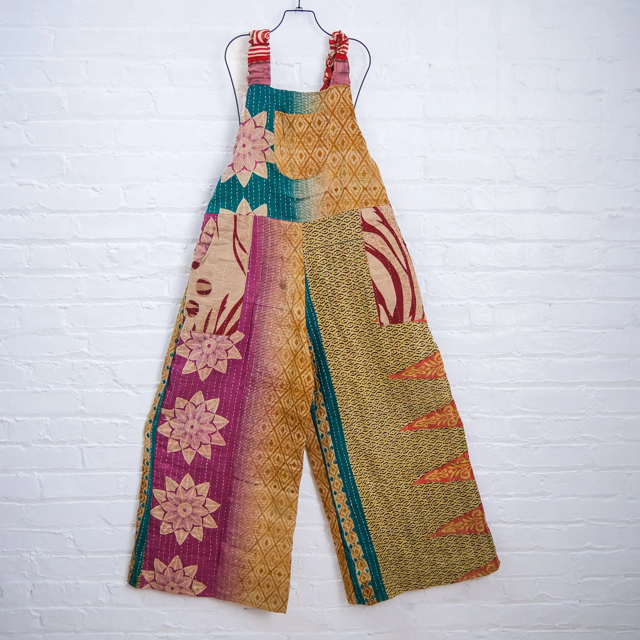 Kantha Wide Leg Palazzo Jumpsuit with Pockets