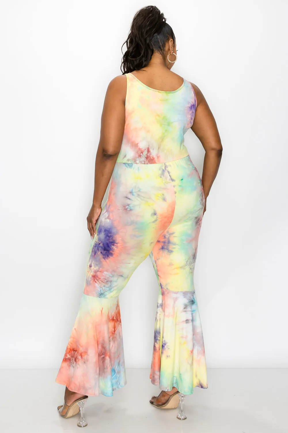 Kelse Tie Dye Bodycon Flare Leg Jumpsuit