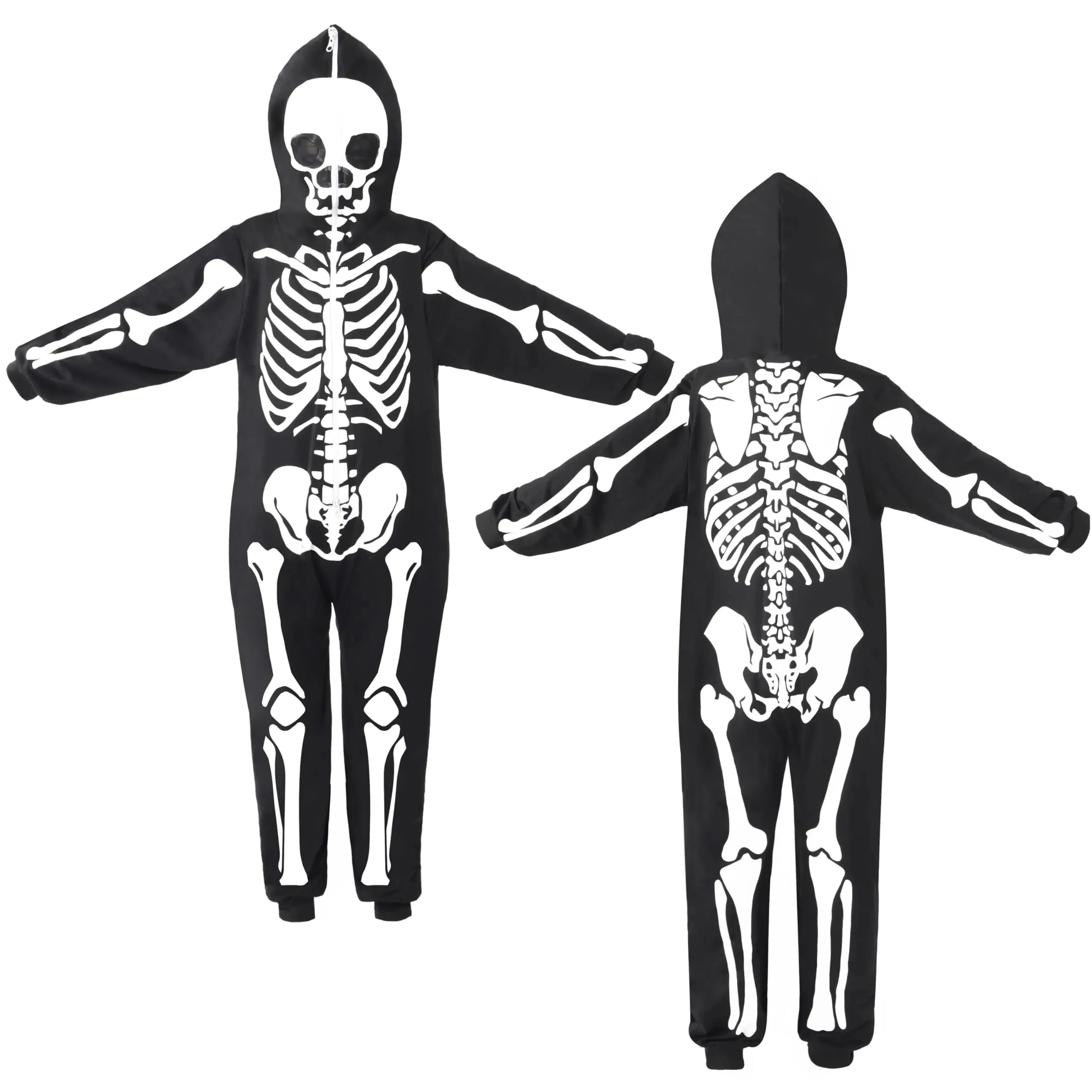 Kids Unisex Skeleton jumpsuit Pajama Plush Zip-Up Glow in the Dark