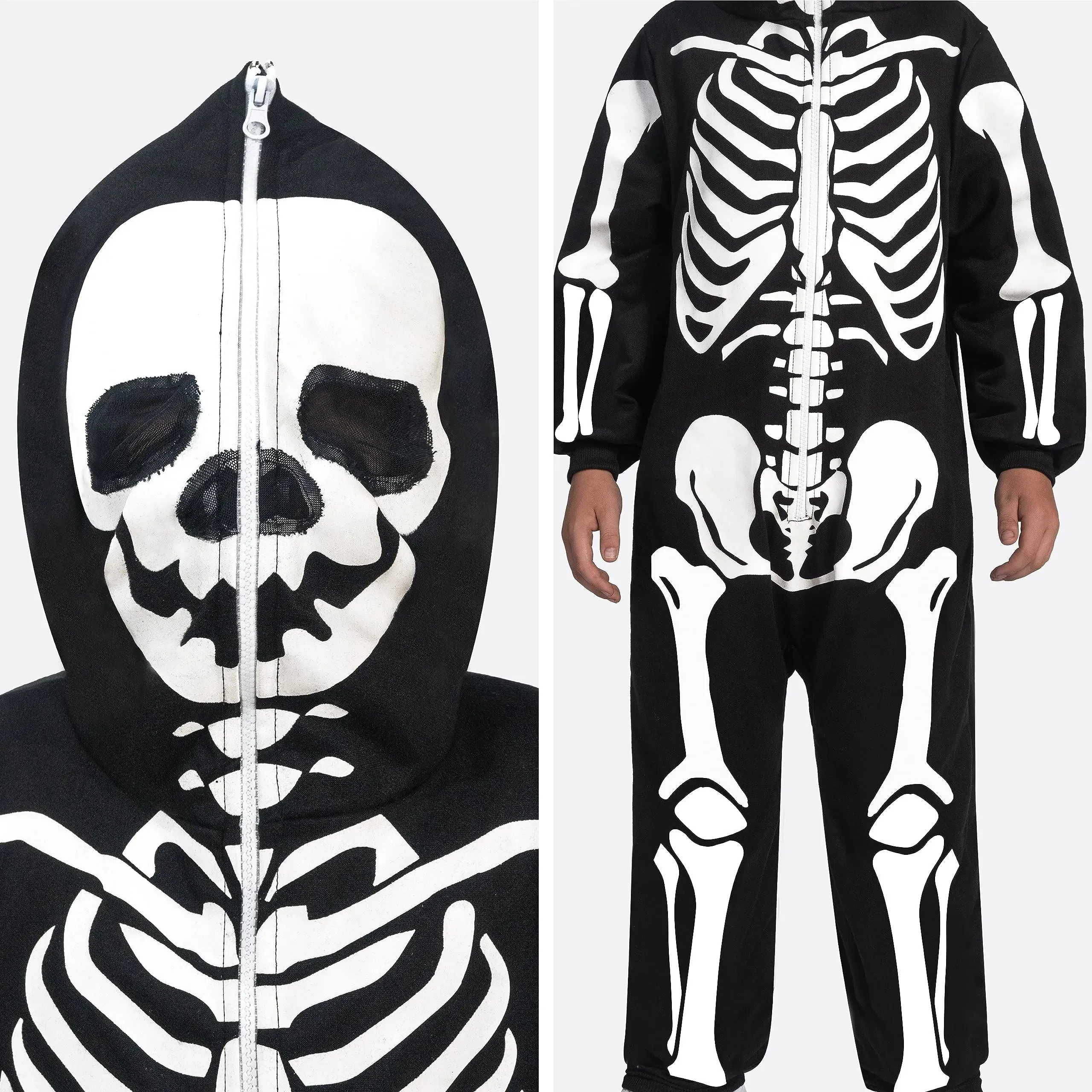 Kids Unisex Skeleton jumpsuit Pajama Plush Zip-Up Glow in the Dark