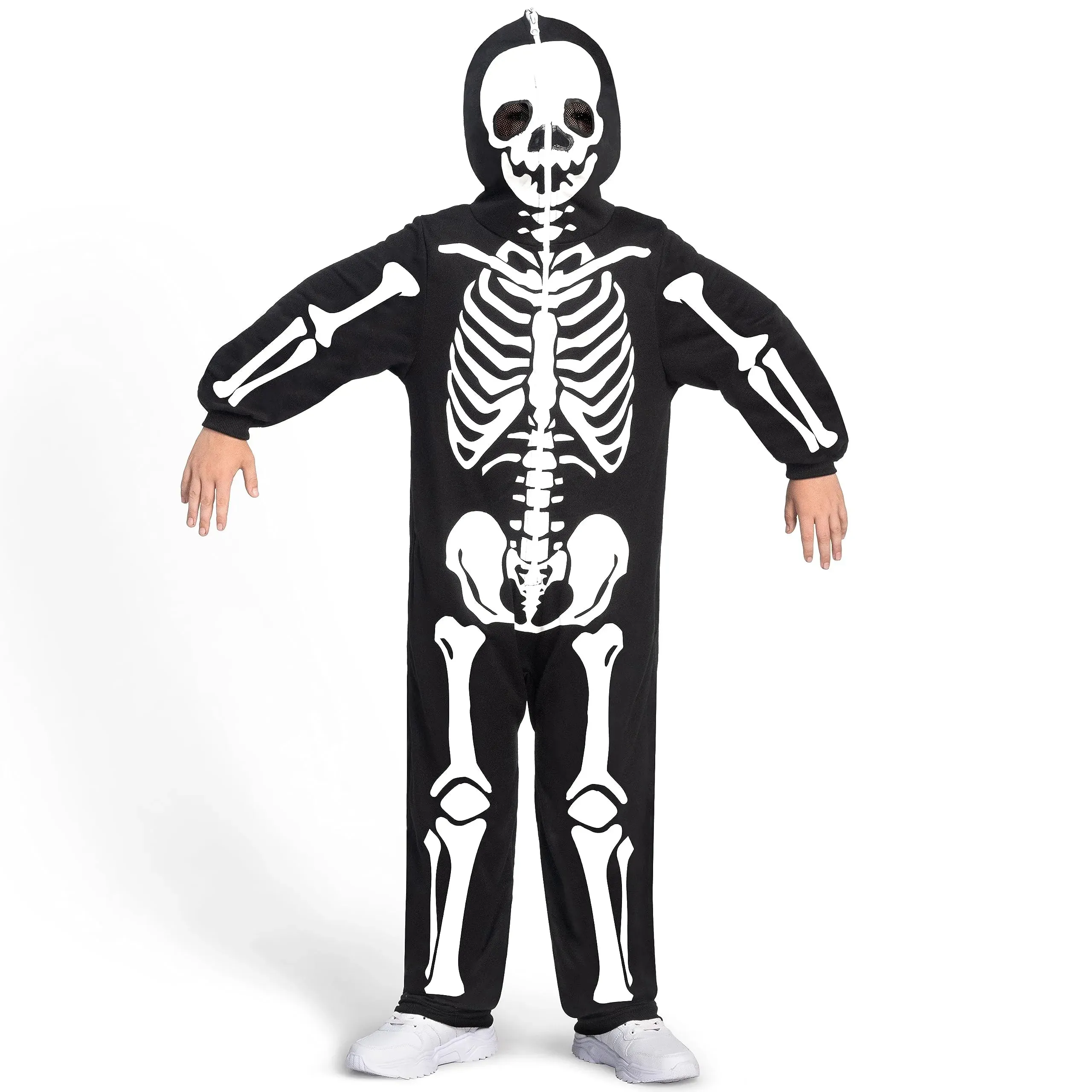 Kids Unisex Skeleton jumpsuit Pajama Plush Zip-Up Glow in the Dark