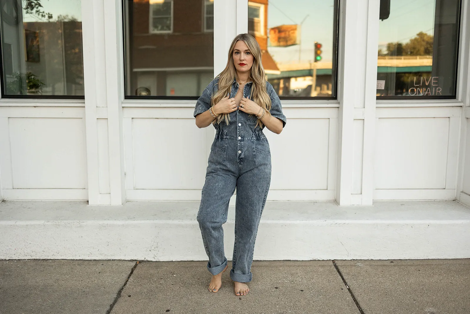 korina short sleeve denim jumpsuit