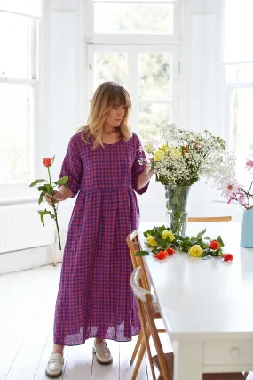 Lavenham Dress in Red and Blue Gingham Irish Linen