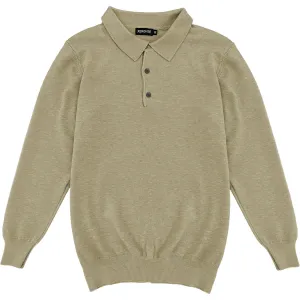 Light Brown Mens Knit Long Sleeve Sweater Polo Shirt