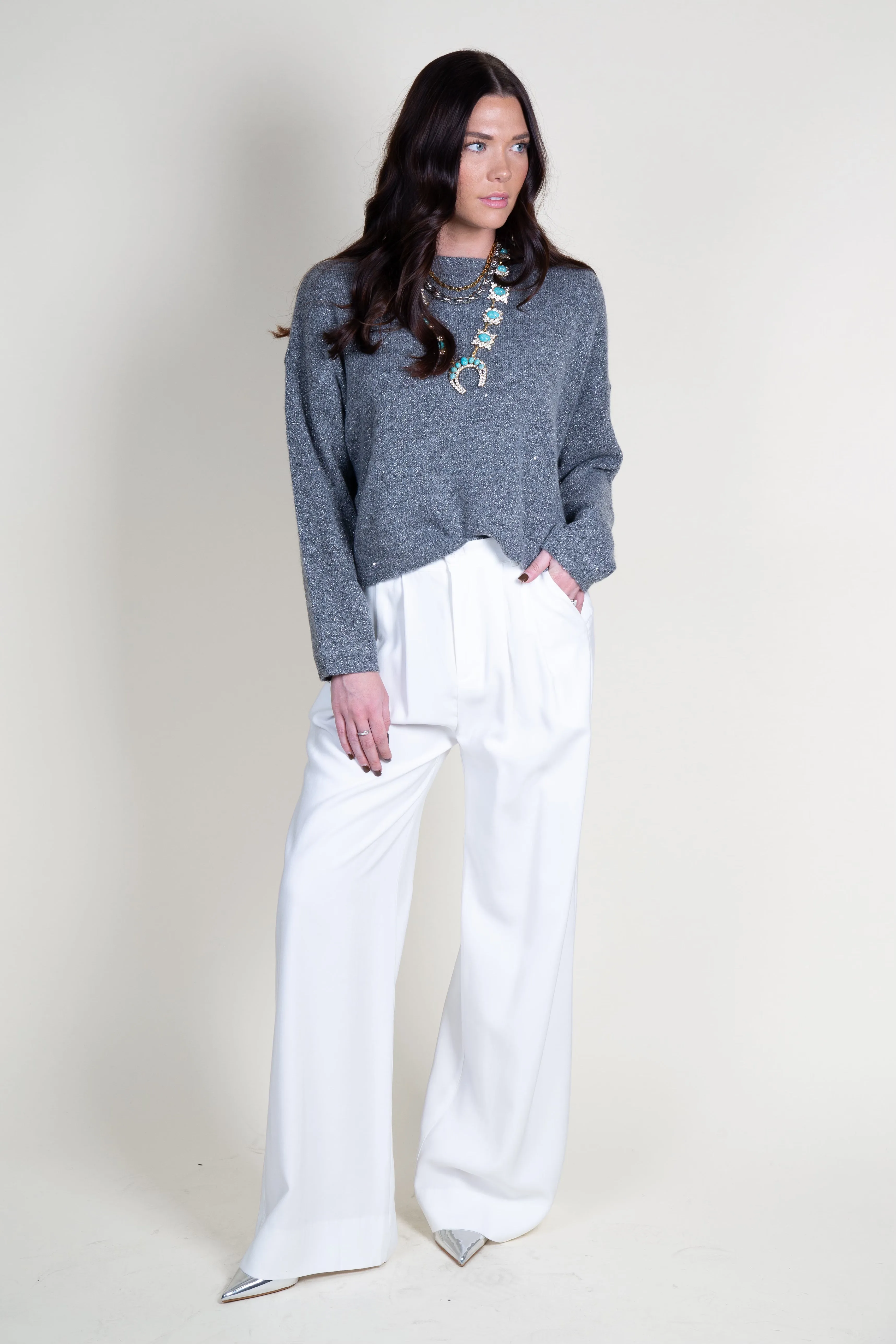 LNA | Sheye Sparkle Sweater - Grey