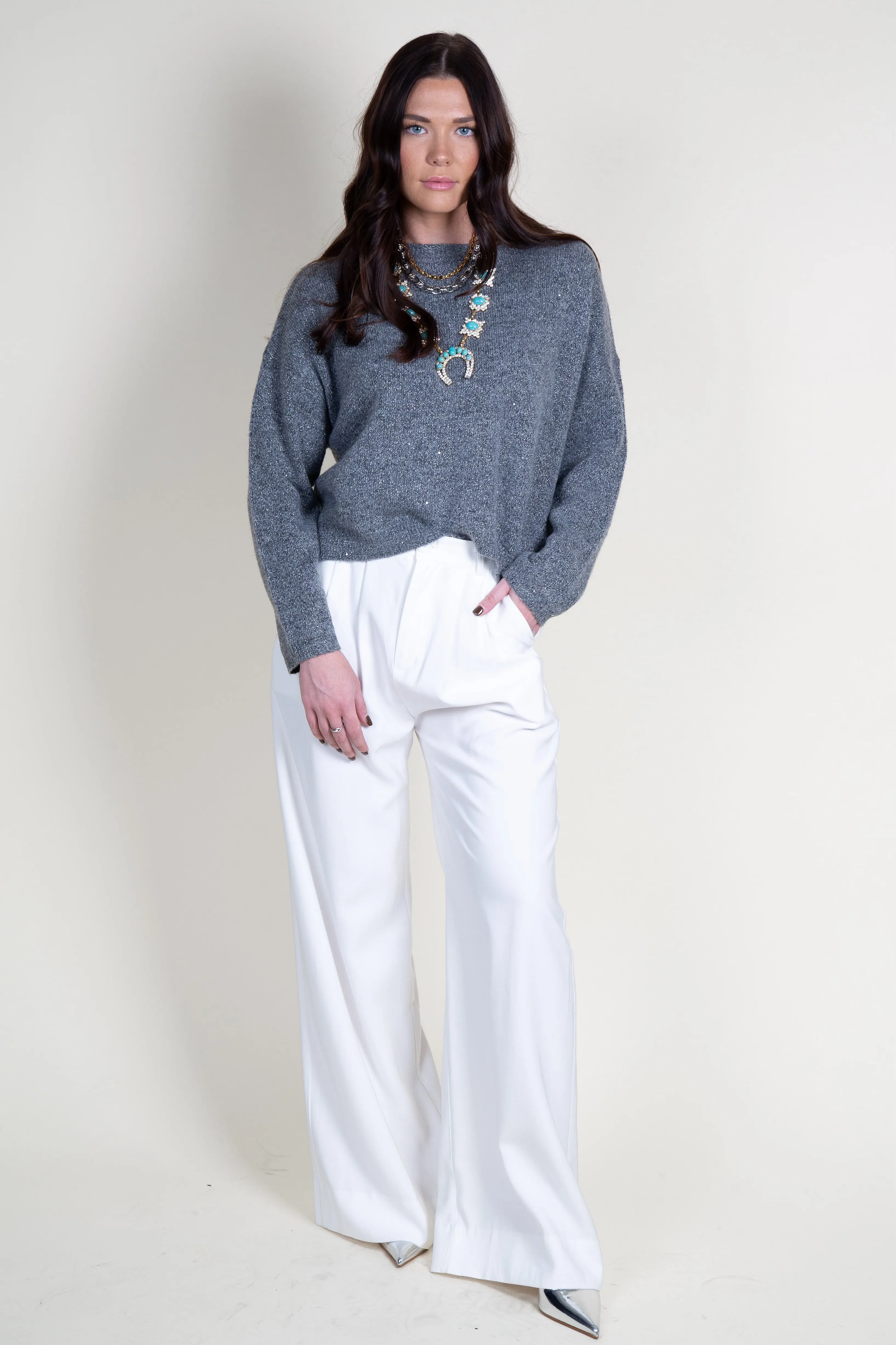 LNA | Sheye Sparkle Sweater - Grey