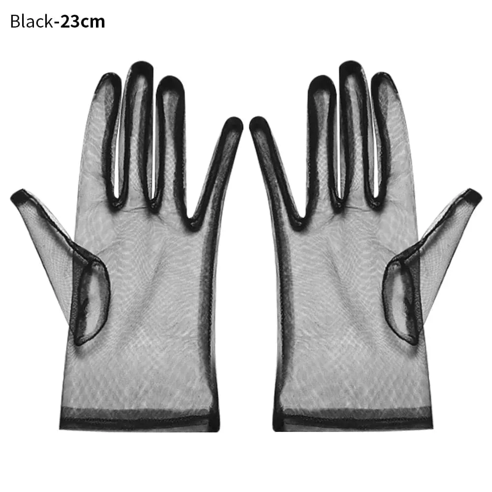 Long Mesh Tulle Gloves for Women - Elbow Length, Acetate Material (23cm, 55cm) - Black, White, Red, Grey, Champagne