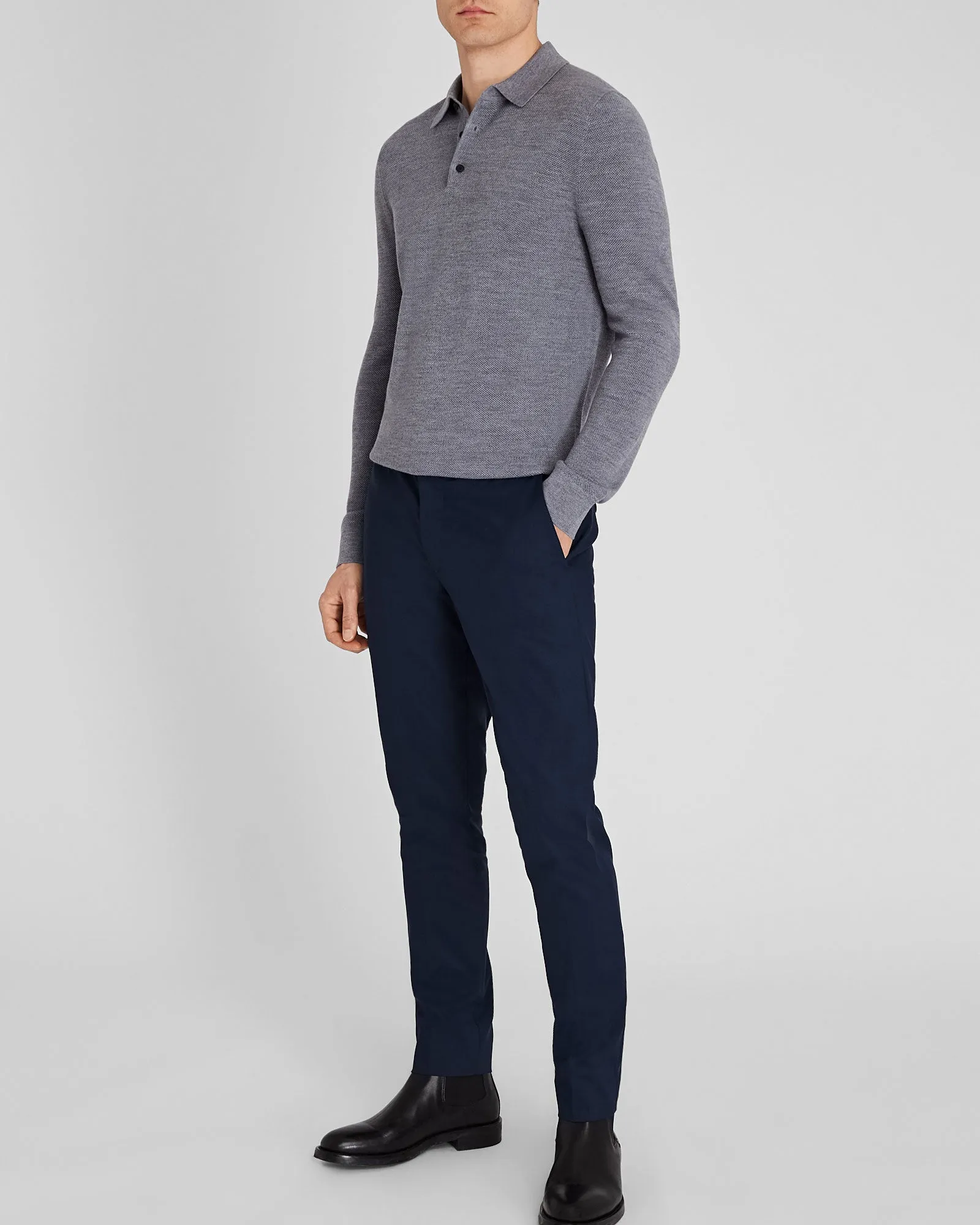 Long-Sleeve Stitch Wool Polo