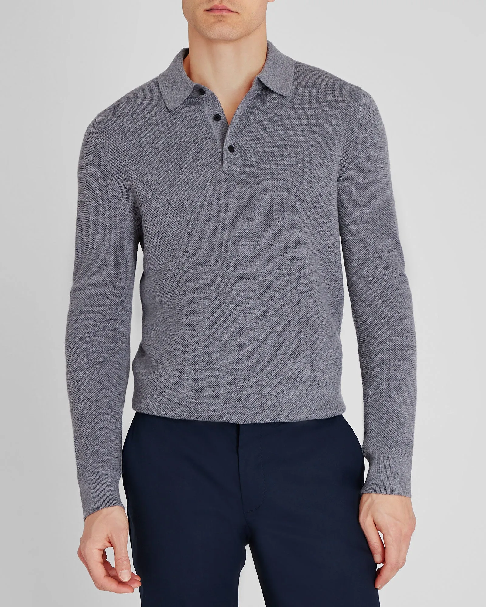 Long-Sleeve Stitch Wool Polo