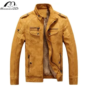 MaiDangDi Winter Men's Washed Leather Jacket European and American Casual Thickened Men's Coat Men's Thick Leather Jacket