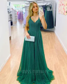 Masha Tulle Glitter Gown - Emerald Green