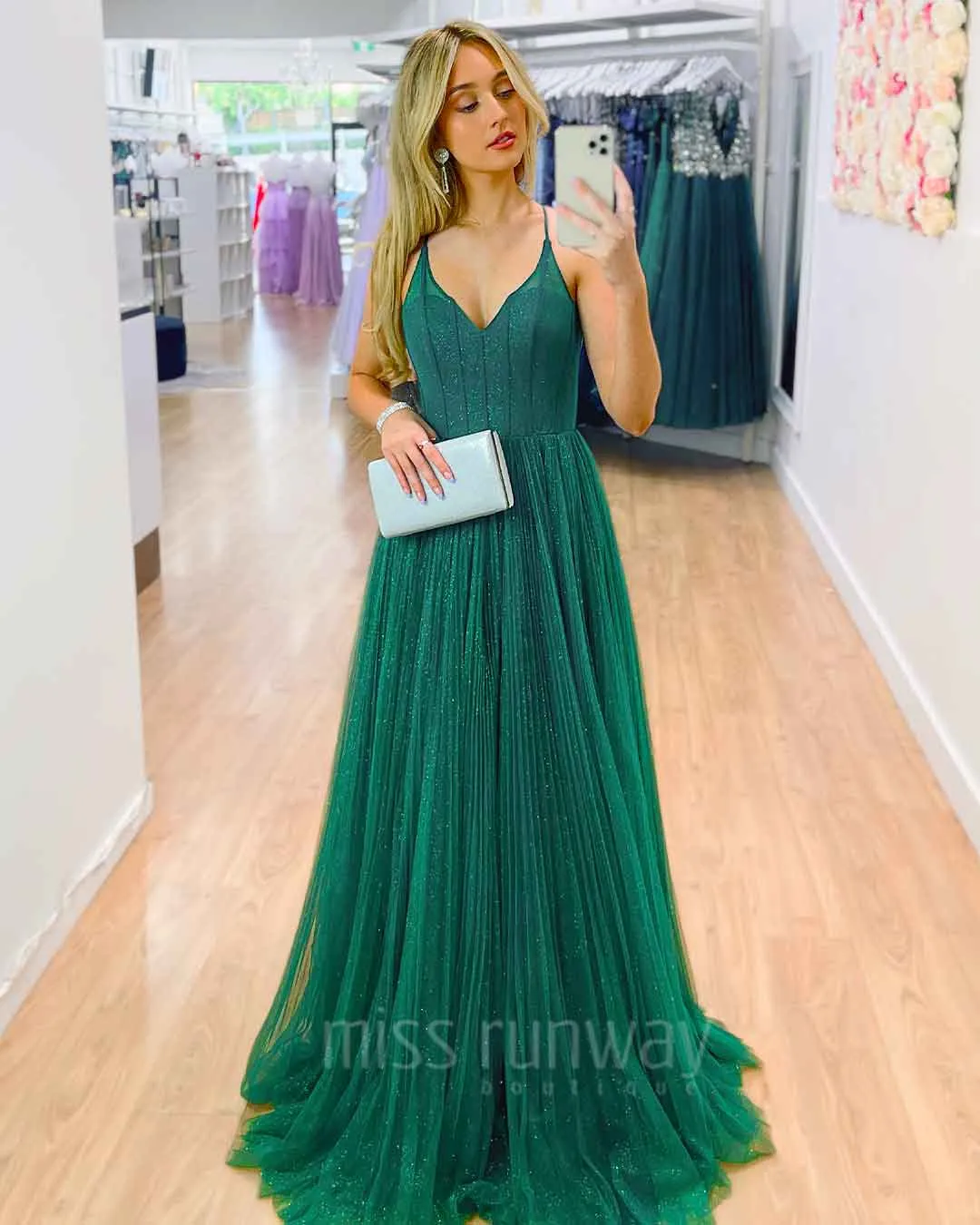 Masha Tulle Glitter Gown - Emerald Green