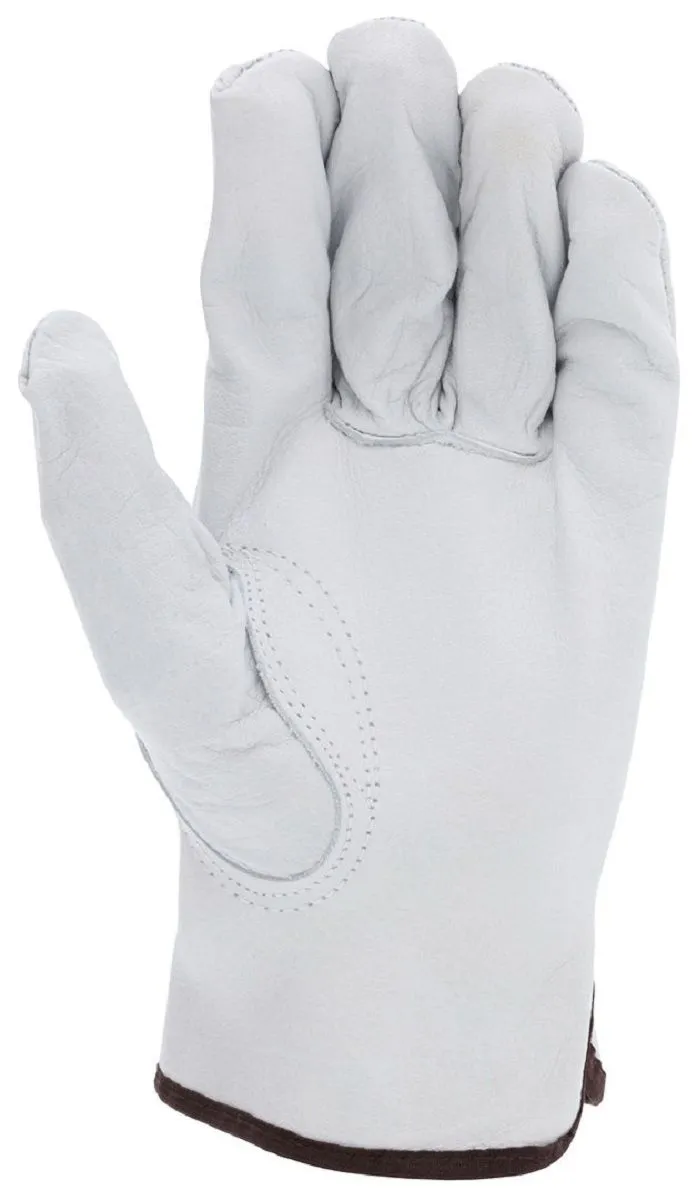 MCR Safety 3313L Buffalo Grain Leather, Drivers Work Gloves, White, Large, 1 Dozen