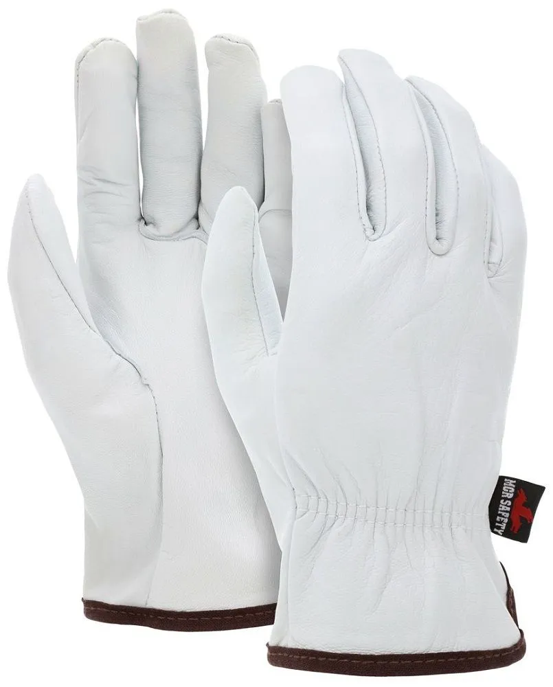 MCR Safety 3601 Premium Grain Goatskin Leather, Drivers Work Gloves, White, Box of 12 Pairs