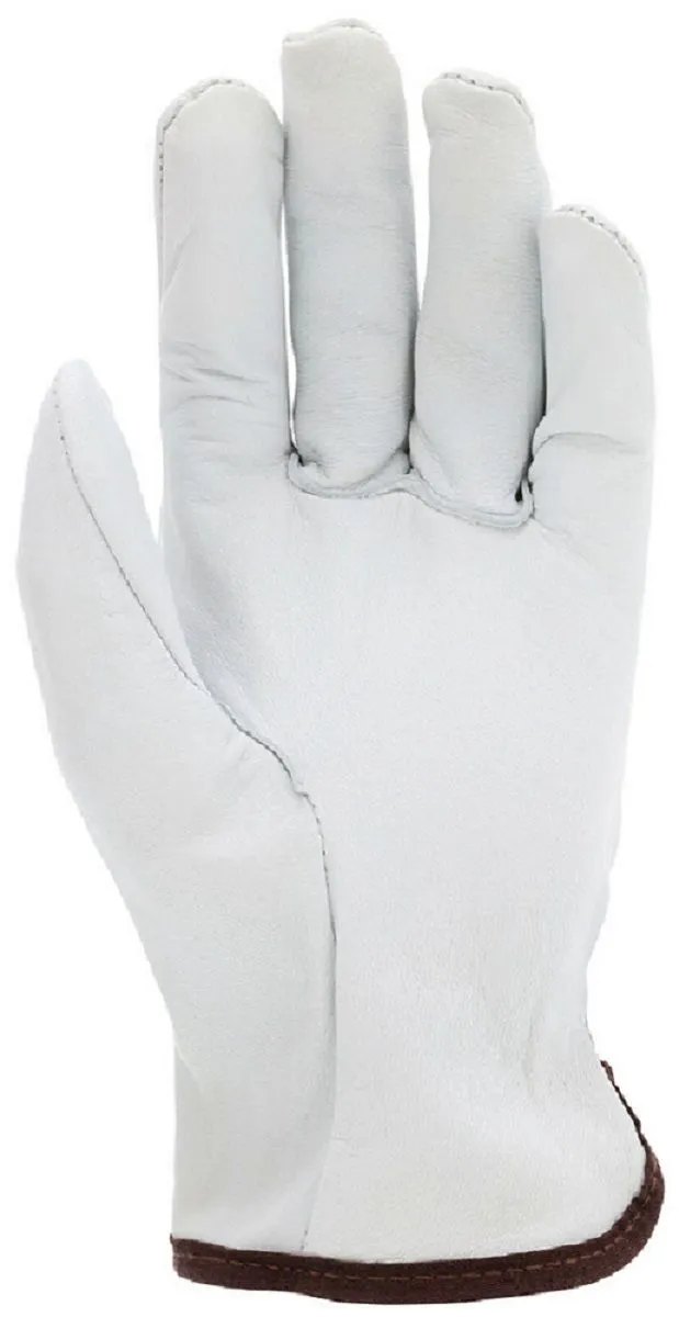 MCR Safety 3601 Premium Grain Goatskin Leather, Drivers Work Gloves, White, Box of 12 Pairs