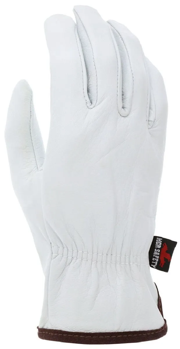 MCR Safety 3601 Premium Grain Goatskin Leather, Drivers Work Gloves, White, Box of 12 Pairs