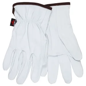 MCR Safety 3601 Premium Grain Goatskin Leather, Drivers Work Gloves, White, Box of 12 Pairs