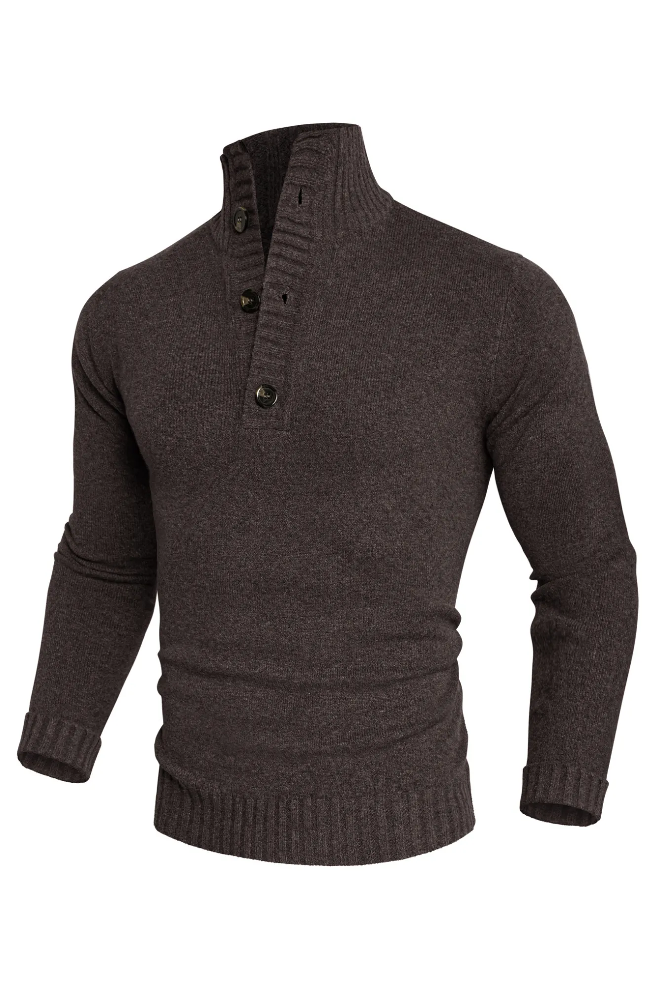 Men Stand Collar Sweater Long Sleeve Ribbed Cuff Pullover Jumper