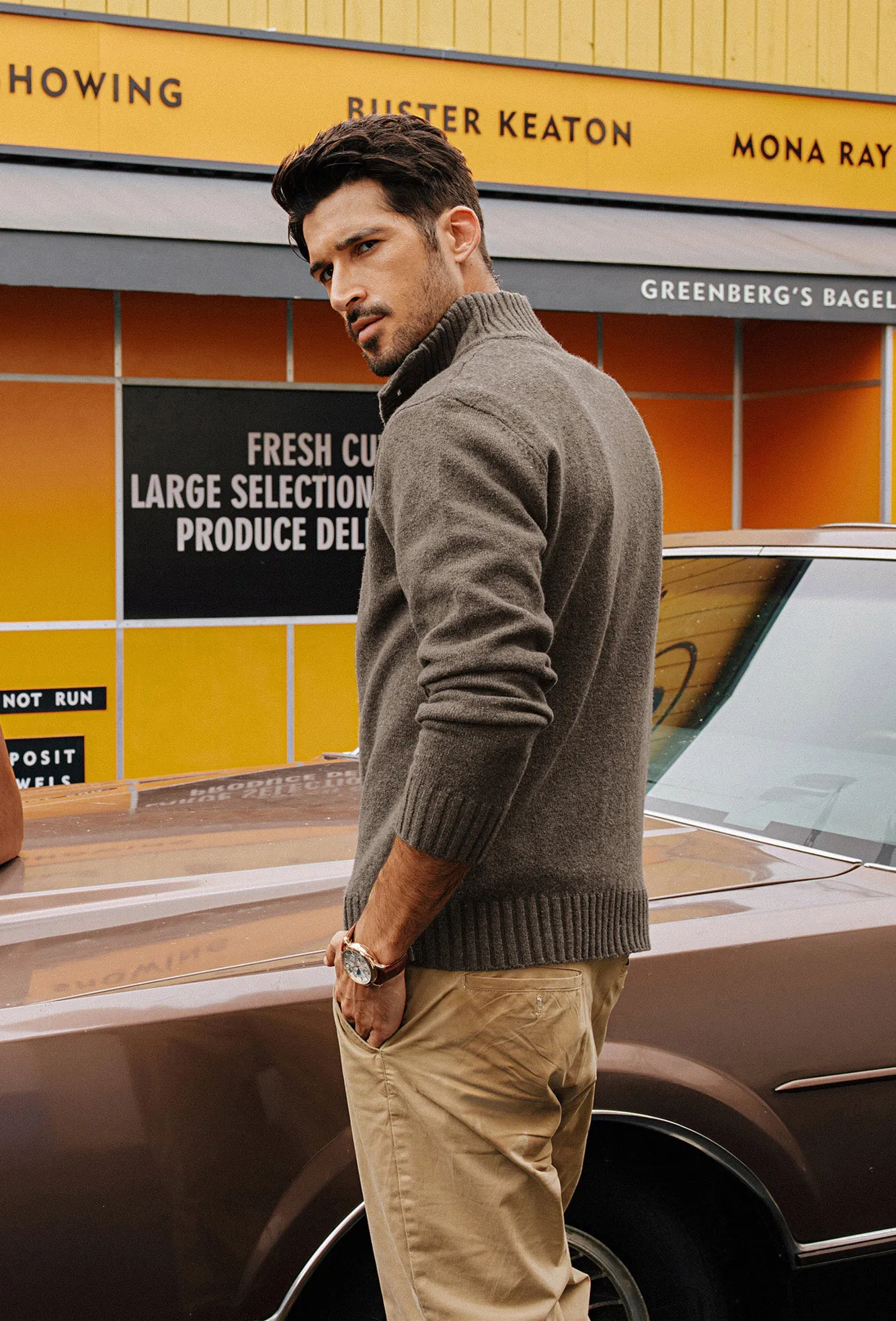 Men Stand Collar Sweater Long Sleeve Ribbed Cuff Pullover Jumper