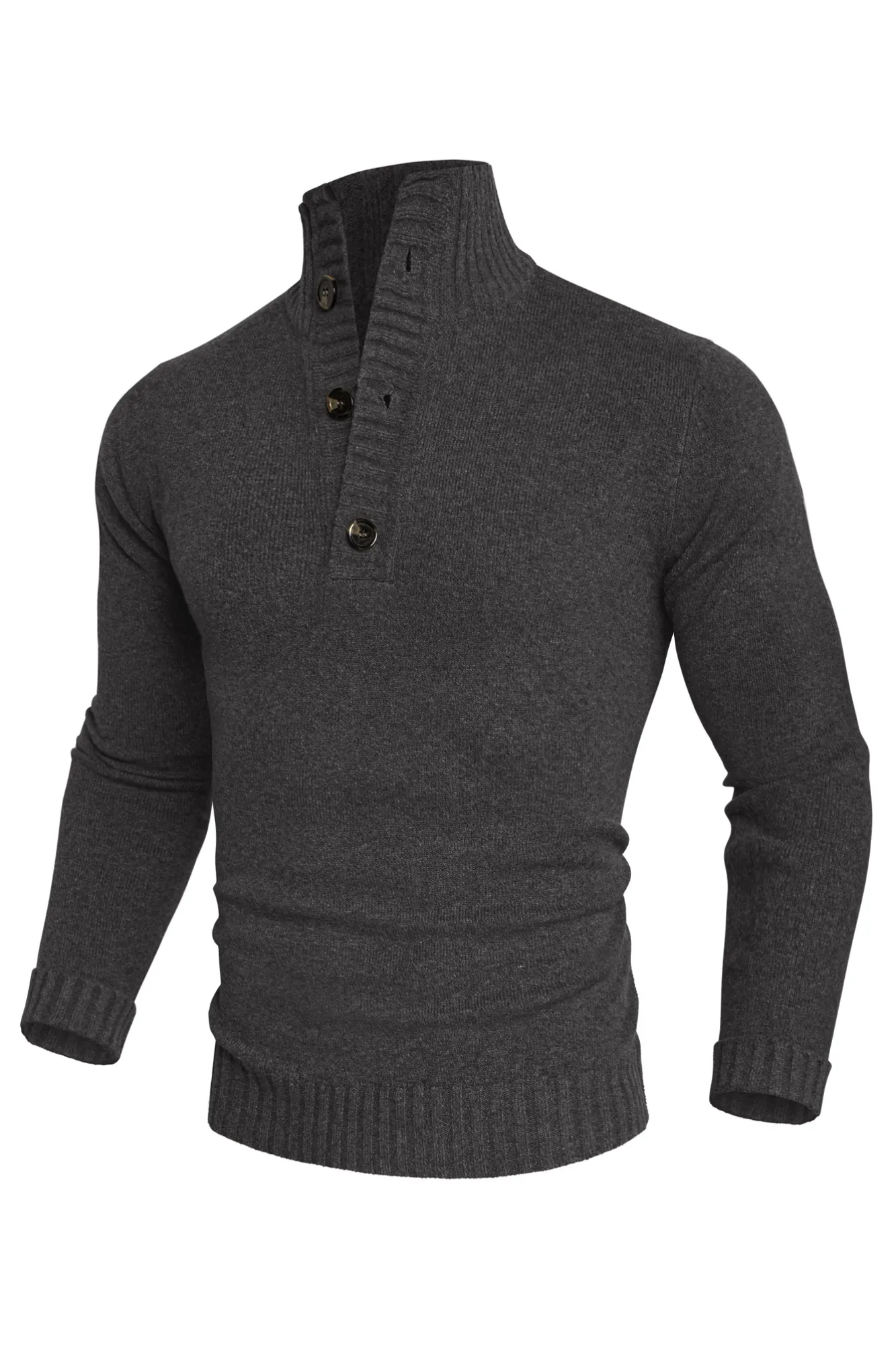 Men Stand Collar Sweater Long Sleeve Ribbed Cuff Pullover Jumper